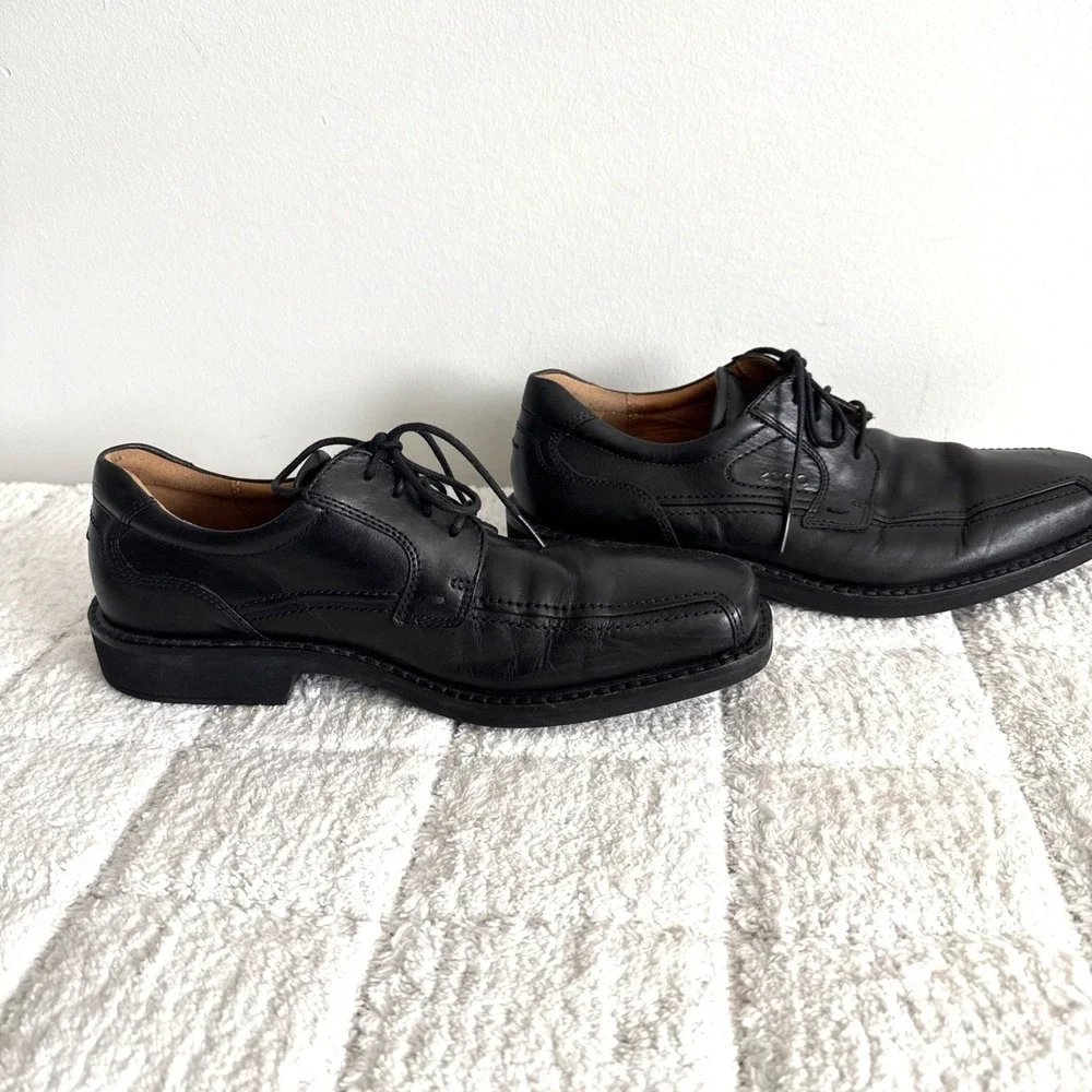 Ecco Mens Black Leather Dress Shoes Size 43 US 9.5 Lace Up Arch Support Career